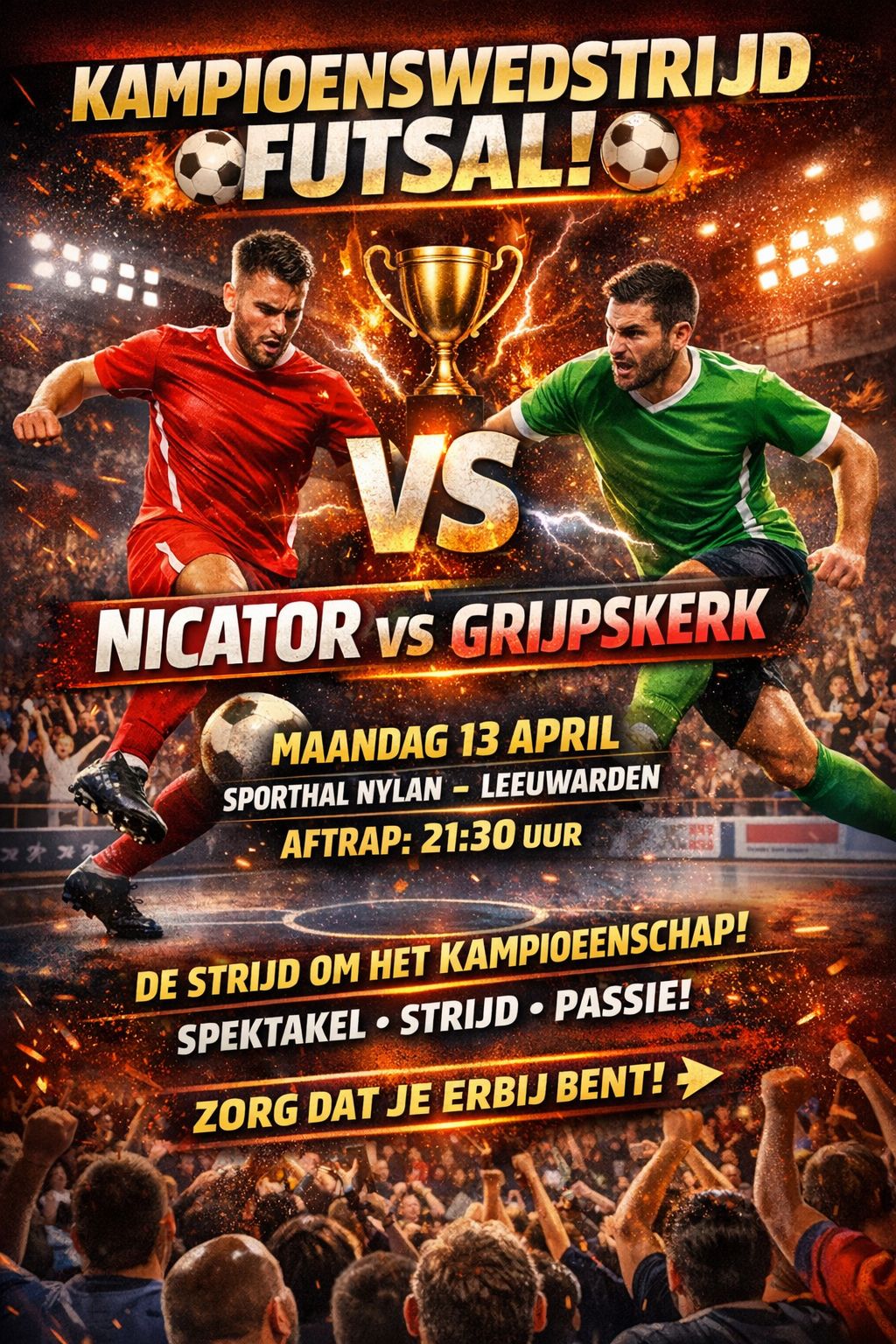 Maandag 13 april 21:30 uur - Kampioenswedstrijd Futsal team Nicator
