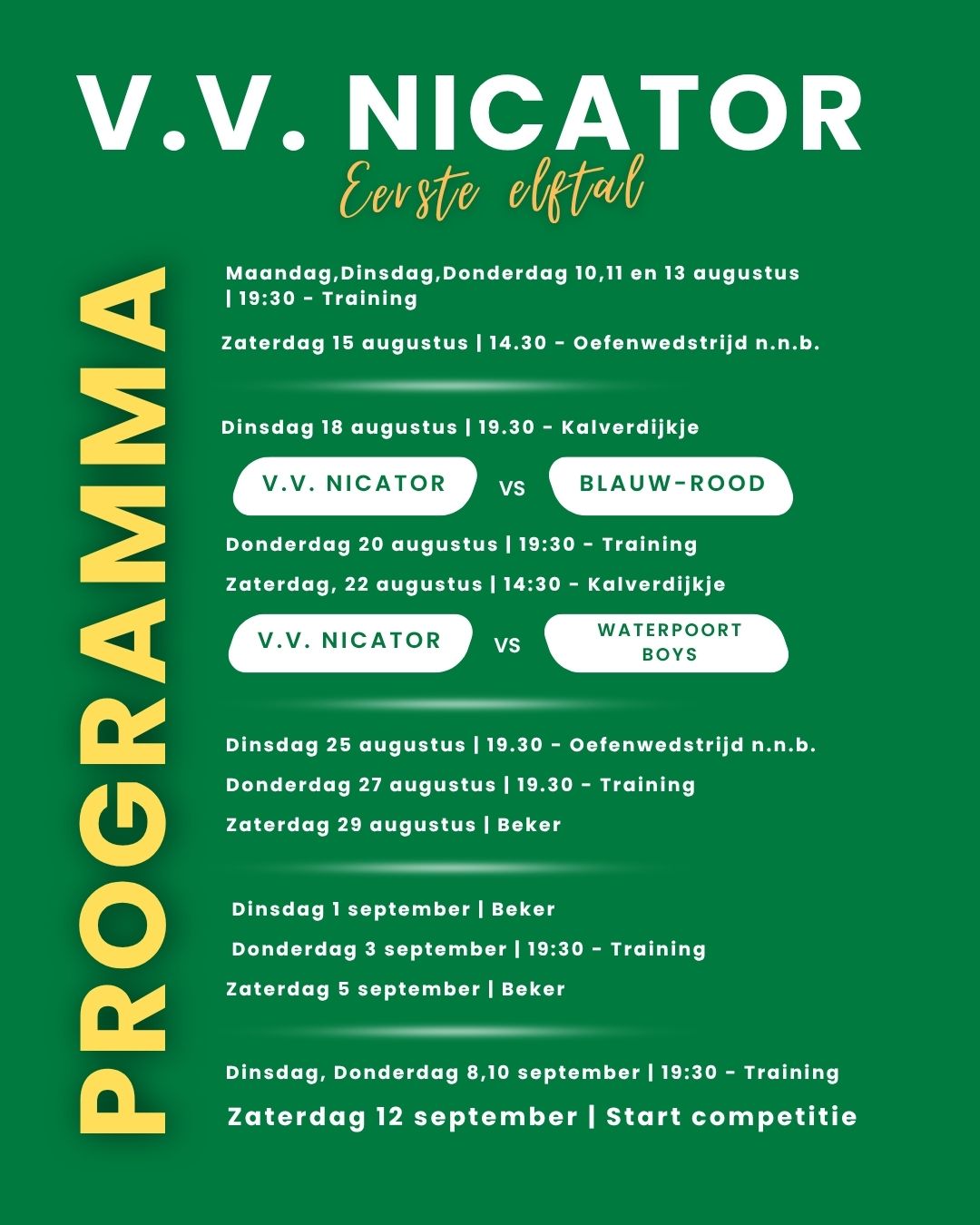 Voorlopige programma eerste elftal 2026